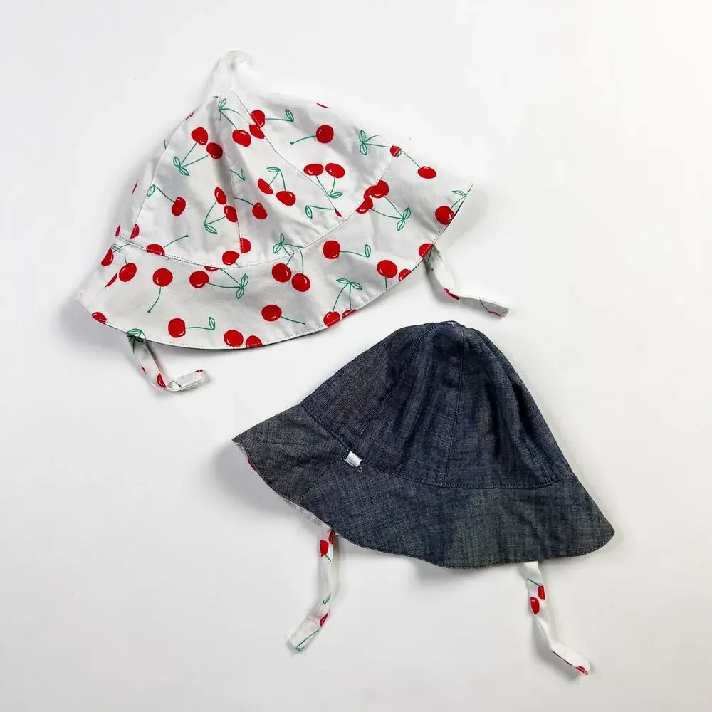 Tucker + Tate reversible blue chambray and cherry baby sun hat Size 0-3 months